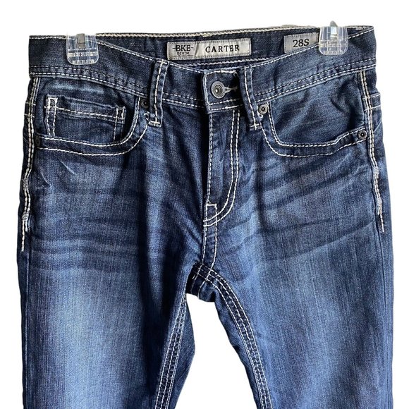 BKE Jeans Sz 28S Blue Carter Bootcut Dark Wash Faded Preppy Denim - Picture 2 of 15
